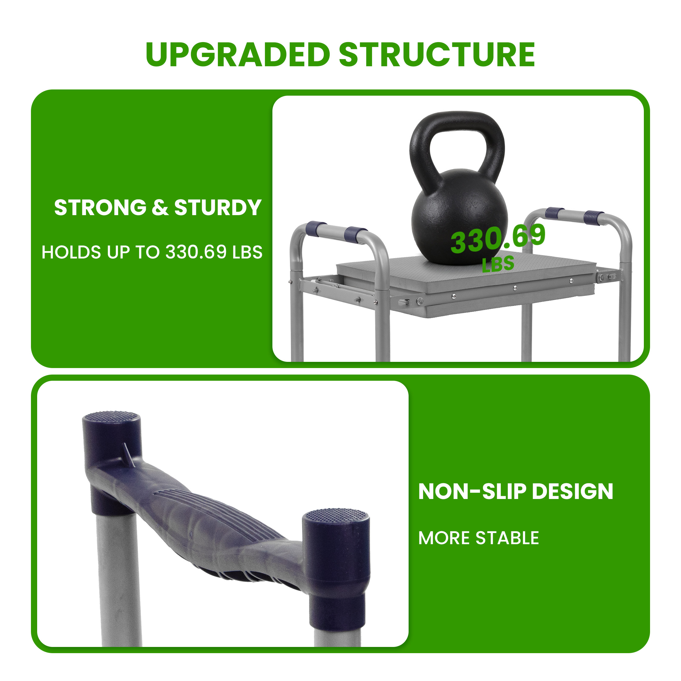 ORFELD 2-in-1 Garden Kneeler and Seat, Equipped with a Large Garden Tool Bag and a Pair of Claw Gloves,Portable Lightweight Bench Thicken Eva Foam Pad Sturdy Steel Pipe Practical Garden Tools(Green)