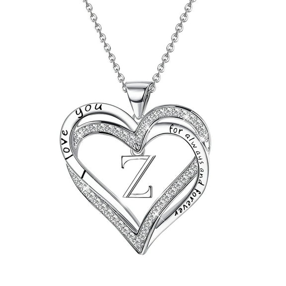 Wholesale Women's Heart Shaped Letter Necklace Silver Plated Heart Shape Pendant Necklace