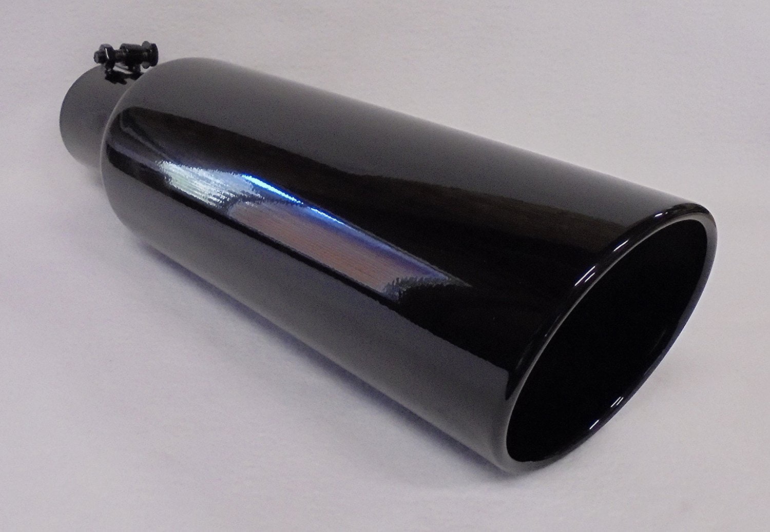 3" Inlet x 5" Outlet x 18" Long Rolled Edge GLOSS BLACK Diesel Exhaust