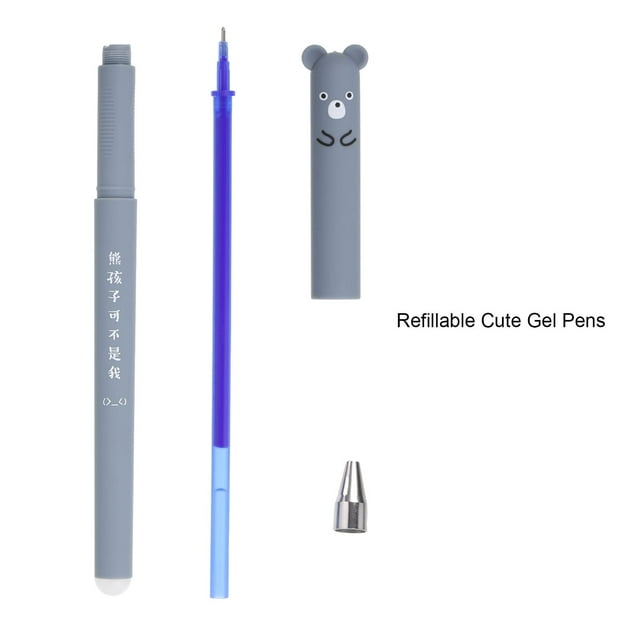 Decodeary Stylo à Bille Roulante à Encre Fiable 12 Pcs pour une Écriture et une Réécriture Fluides Stylos Effaçables Mignons Dessin Animé Bleu 1 Ensemble