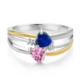 thumbnail image 2 of 925 Silver and 10K Yellow Gold Blue Created Sapphire and Pink Moissanite and White Lab Grown Diamond Band Ring for Women (1.02 Cttw, Gemstone September Birthstone, Heart Shape 5MM, Size 6), 2 of 3