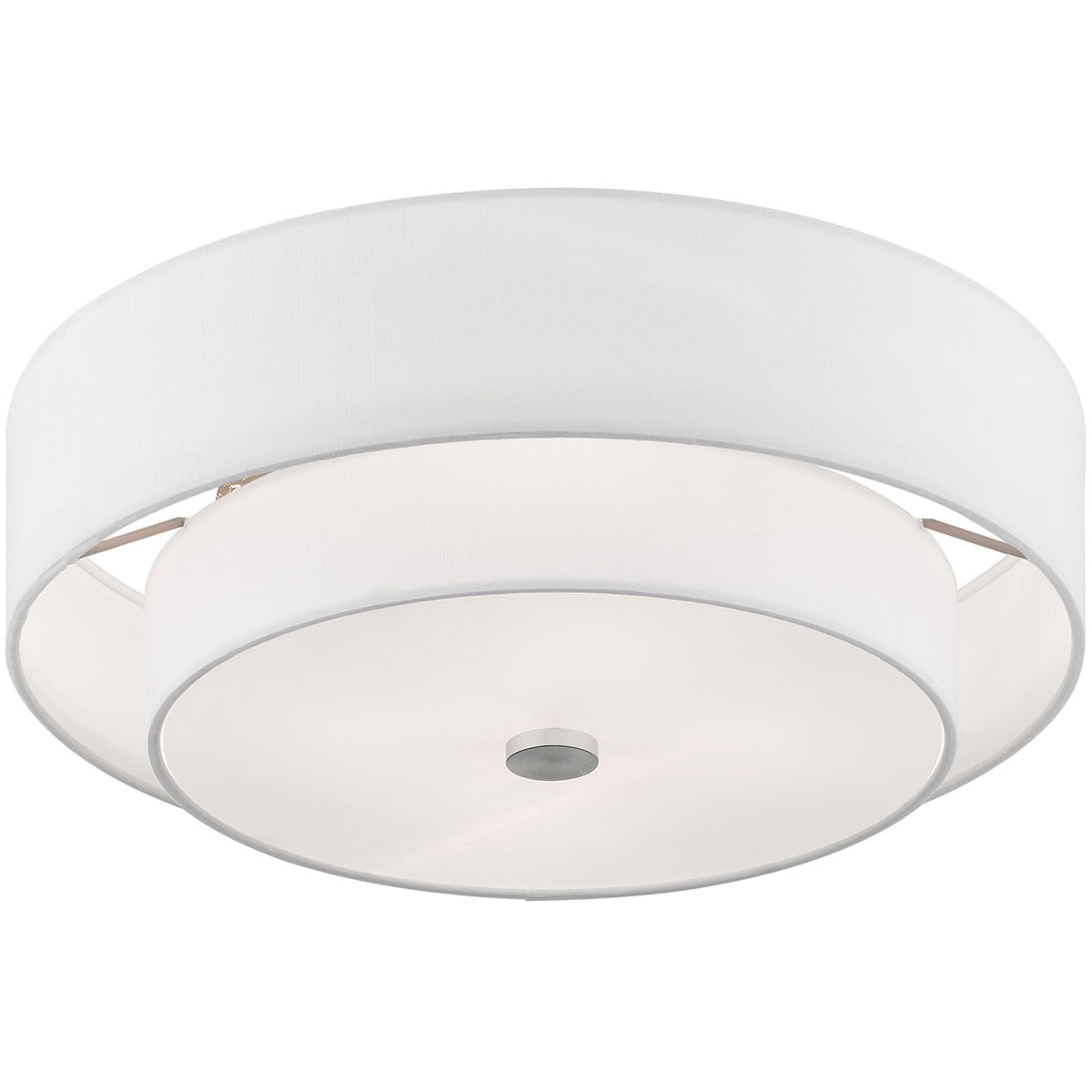 4 Light Brushed Nickel Ceiling Light fixture with Hand Crafted Off-White Fabric Shade