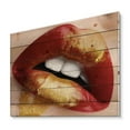 thumbnail image 2 of Designart 'Plump Woman Lips With Gold and Red' Modern Print on Natural Pine Wood, 2 of 5