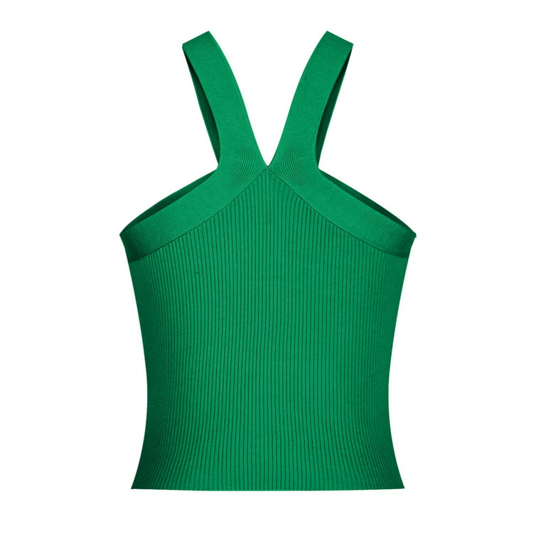 Womens Tank Top Under $5 Clearance,AXXD Spring And Summer Cross Strap Open  Back Strap Knitted Tight Tank Dress for Women Plus Size Green 4