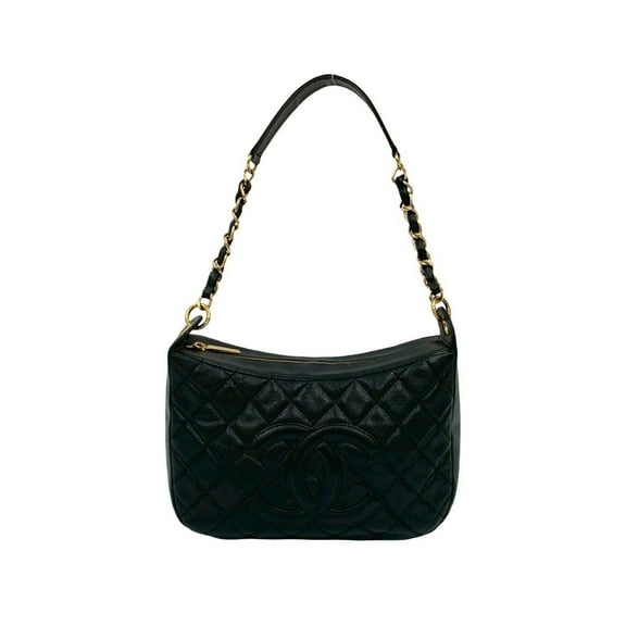 Pre-Owned CHANEL Matelasse Coco Mark Caviar Skin Semi-One Shoulder Bag/Handbag, Black, 765-9