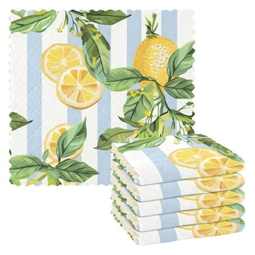 6 Packs Lemon Slice and Leaves Kitchen Dish Towels Soft Absorbent Dish Cloths 11"x11"