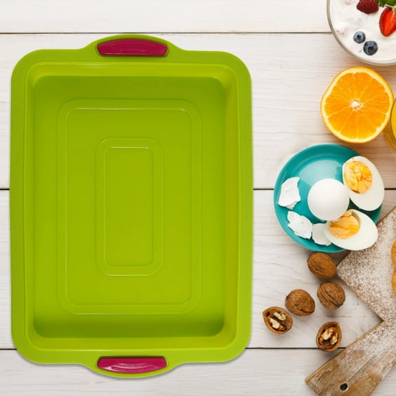 Hilingoto Clearance Green Silicone Baking Tray, Silicone Square Cake Baking Pan Non Stick Baking Tray With Thickened Handle High Heat Bakeware Green Christmas Clearance
