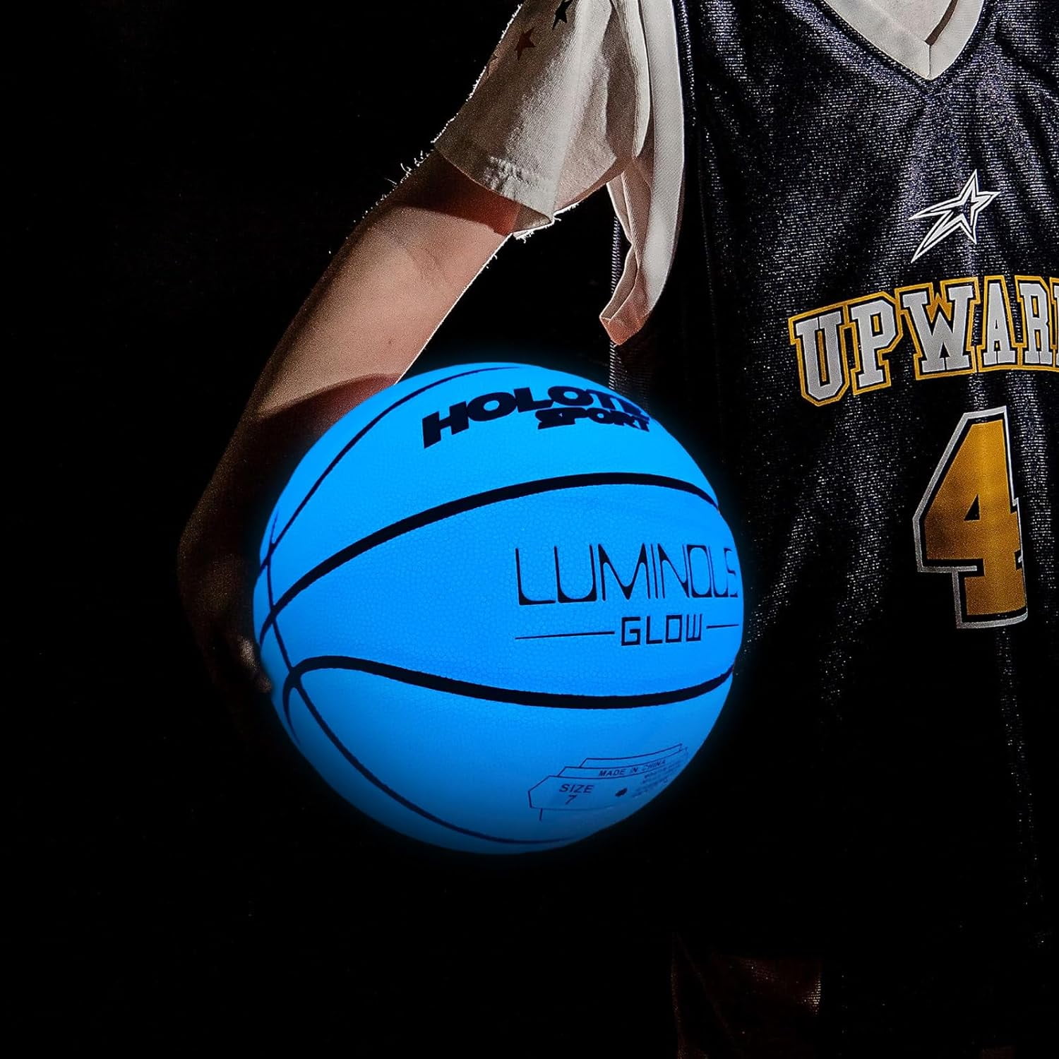Basketball Glow in The Dark, Cool Glowing Luminous Leather Basketball Indoor Outdoor Size 7/6/5 for Men, Women, Teenager (with Pump)