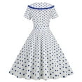 thumbnail image 4 of XFLWAM Vintage Women 1950s Lapel Button Down Rockabilly Knot Front Swing Dress 50s Retro Hepburn Style A-Line Dresses Blue L, 4 of 5
