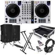 Pioneer DJ DDJ-FLX6 4-Channel DJ Controller (White), ProX DDJFLX6 WLT, (2) Mackie Thump12A, Speaker Stands, Tascam TH02, Keyboard Stand, (2) RCA to XLR Cables Bundle