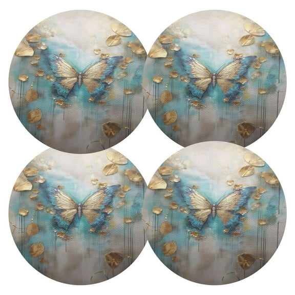 Ryvnso Butterfly with Golden Round Plate Mats Dining Table Placemat Set of 4 for Holiday Decoration