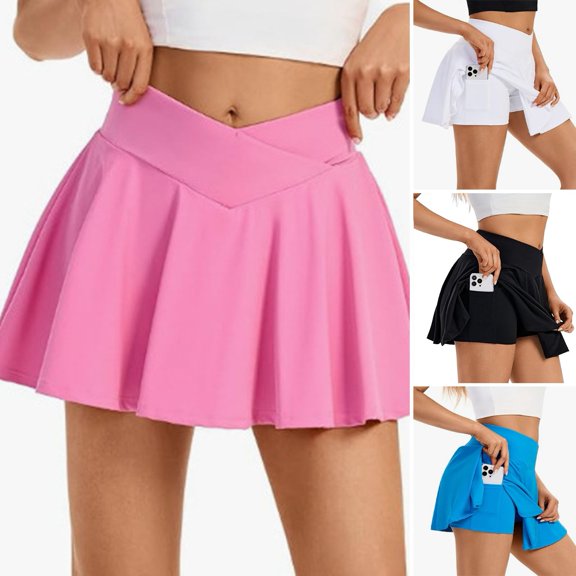 ZenCart Women Yoga Skort A-Line Style Yoga Sport Skirt with Liner Solid Color Comfortable Fabric Versatile Skirt