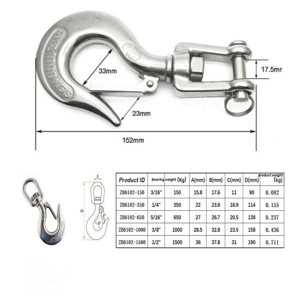 Coolmee 304 Stainless Steel Swivel Lifting Hook Steel Eye Hook
