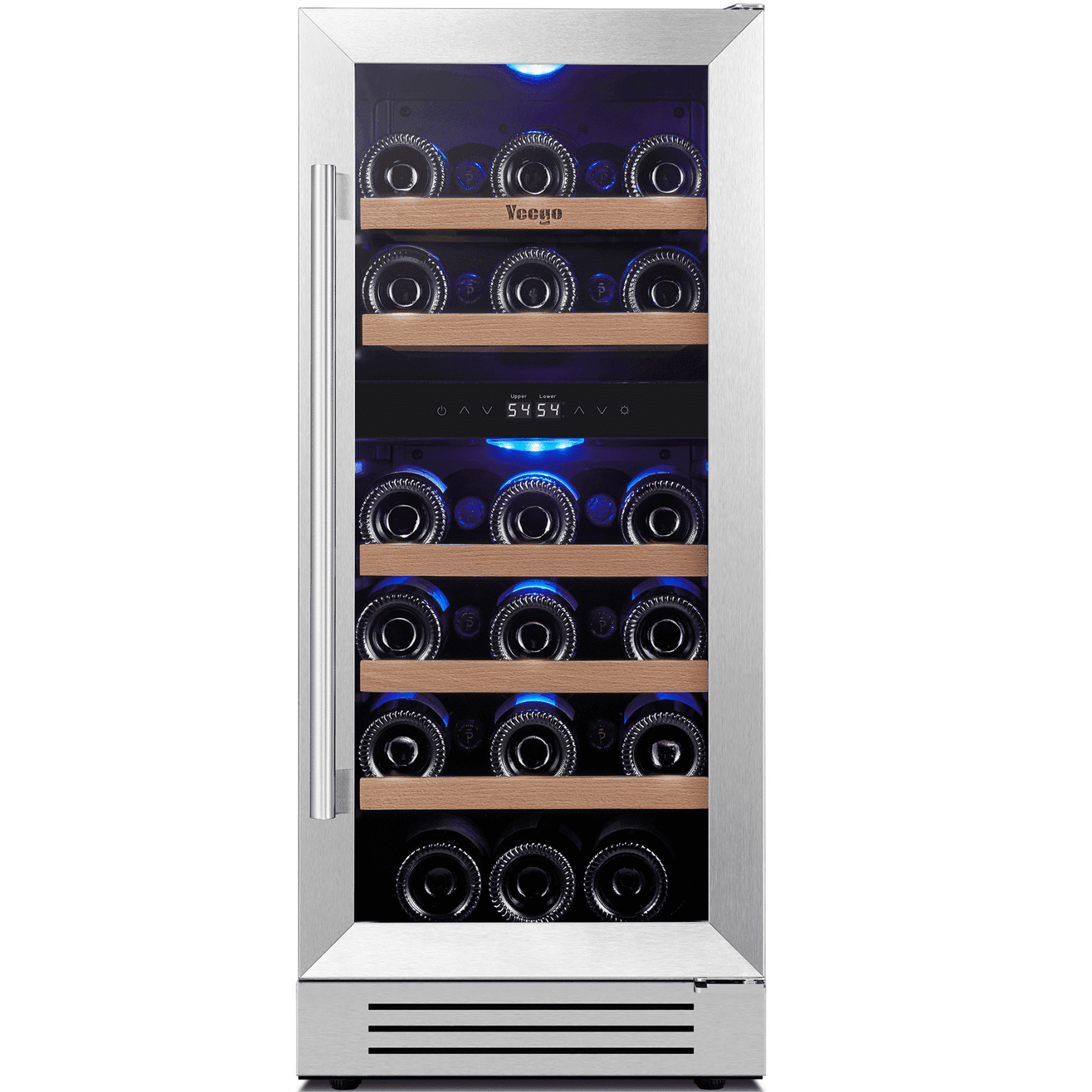 Yeego 15 Inch Dual Zone Wine Fridge Cooler, Holds 28 Bottles, 40-65°F Wine Refrigerator with Glass Door, Built-in and Freestanding Under Counter