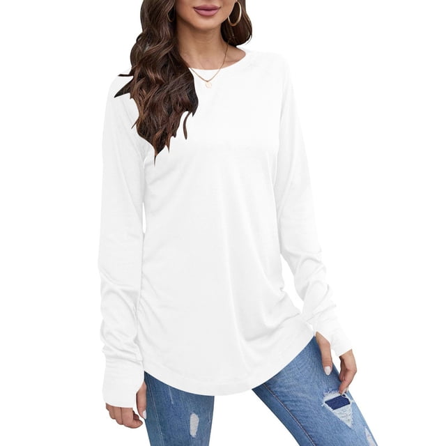 Karight Long Sleeve Shirts for Women Crew Neck Basic Tee Fashion Tops