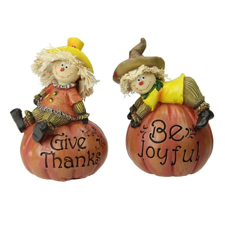 - Set of 2 Scarecrow on a Pumpkin Thanksgiving Table Figures