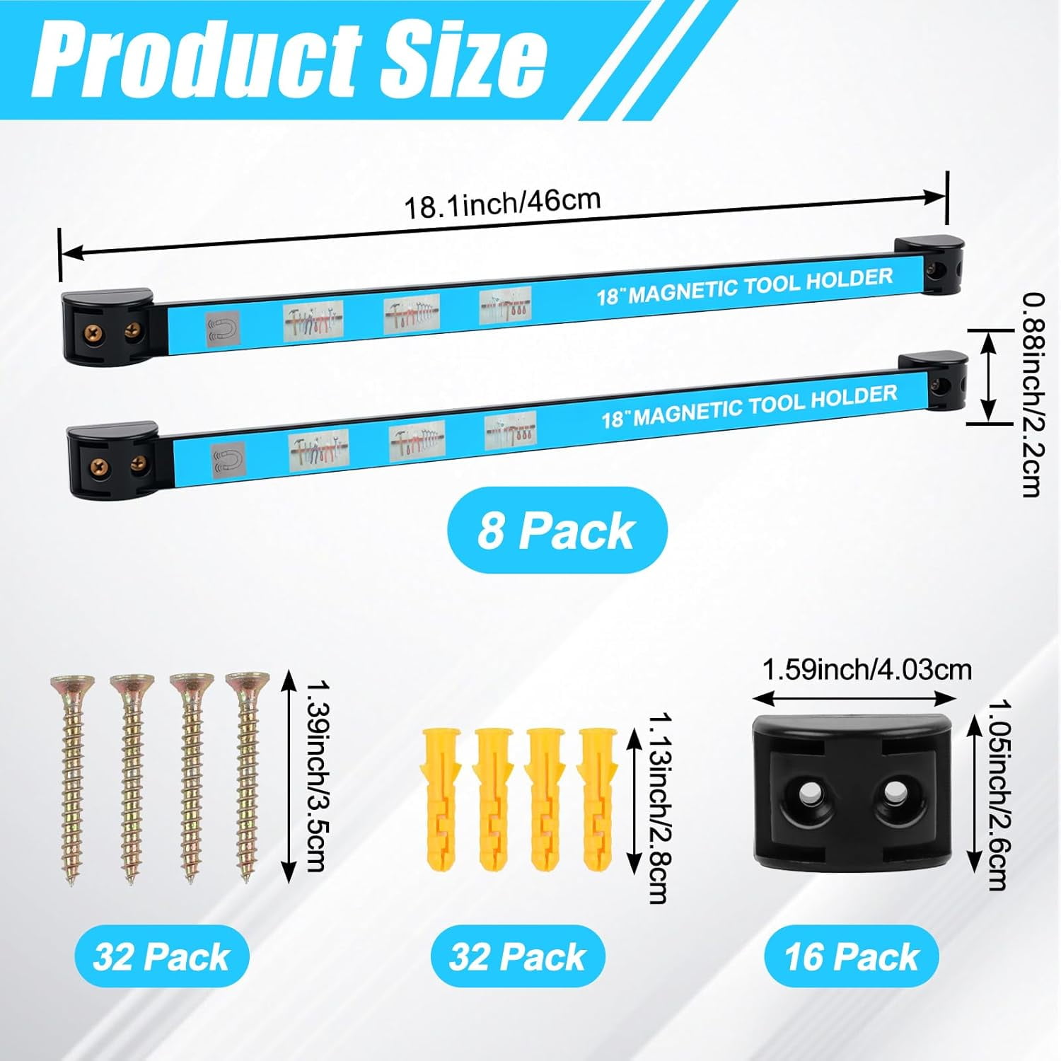 8PCS 18-inch Heavy Duty Magnetic Tool Holder Strips - Strong Magnet Bar for Garage, Workshop, Toolbox Organization & Storage
