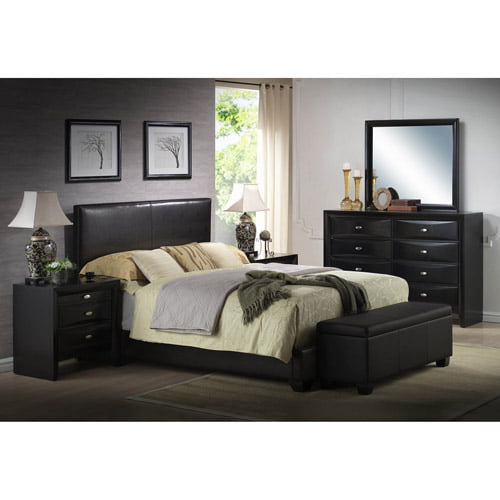 Ireland King Faux Leather Bed in Black Finish