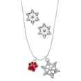 thumbnail image 1 of Delight Jewelry Silvertone Small Red Paw Silver tone Snowflake Charm Necklace and Stud Earrings, 1 of 4