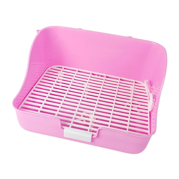 Caja de arena para conejos, jaula para mascotas para limpiar en interiores con cajón, inodoro para erizos rosa