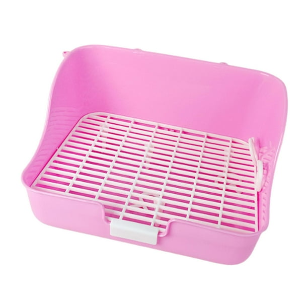 Jaula para mascotas con cajón para caja de arena para conejos, rectangular, para interiores, con esquina rosa