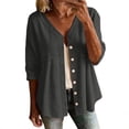 thumbnail image 2 of Betivan Women’s Button Down Blouse V Neck Casual Loose Fit 3/4 Sleeve Shirt Lightweight Summer Cotton Linen Cardigan Tops, 2 of 7