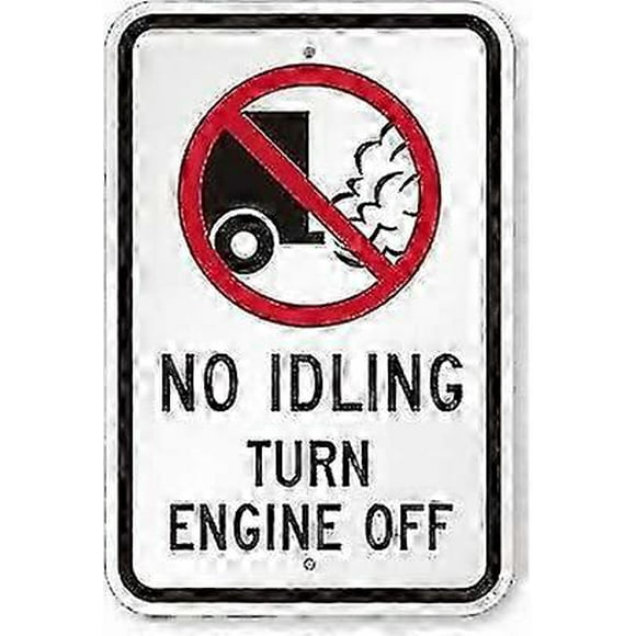 Garage Decor Sign No Idling - Turn Engine Off (with No Idling Graphic) Safety Sign Caution Warning Sign Tin Metal Decor Sign 8x12