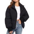thumbnail image 3 of Women'S Winter Cropped Puffer Jacket Coat Short Warm Quilted Jacket Black XL, 3 of 6