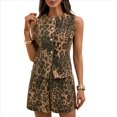 thumbnail image 1 of Conjunto de 2 Piezas para Mujer, Estilo Casual, de Negocios, Sin Mangas, con Chaleco Vaquero y Pantalones Cortos de Cintura Alta, Chándal Estampado de Leopardo L, 1 of 8