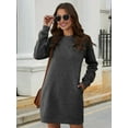 thumbnail image 4 of Robes pour Femmes à Manches Longues Décontractées Coupe Ample Mode d'Automne Robe Mini à Col Rond avec Poches Gris Foncé TTG, 4 of 8