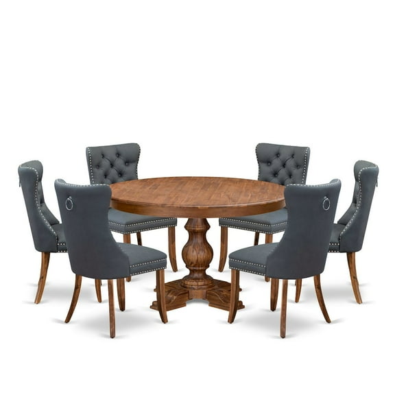 Luxe by East West Furniture 7-Piece Mid-Century Dining Table And 6 Platinum Gray Kitchen Chairs