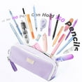thumbnail image 5 of Four Candies Pencil Case 3 Compartment Pouch, Large Pencil Case for Women, Puple, Removable Handle & Zipper, Cute Pencil Bag for Office, 5 of 6