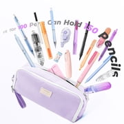 Four Candies Pencil Case 3 Compartment Pouch, Large Pencil Case for Women, Puple, Removable Handle & Zipper, Cute Pencil Bag for Office