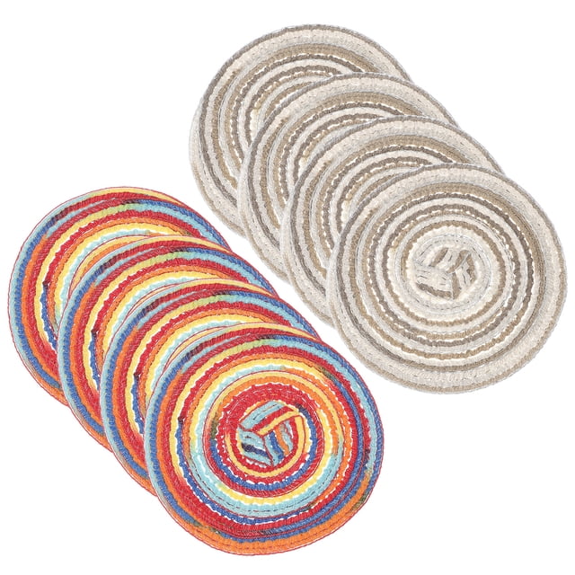Uxcell 8 Pcs Manteles Individuales Redondos Tejidos, Mantel Lavable de 4.3 Pulgadas Resistente al Calor Decorativo para Mesa de Comedor, Encimera, Rojo Gradiente/Gris Gradiente