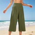 thumbnail image 7 of Karight Womens High Waist Pleated Wide Leg Cropped Culottes Casual Loose Capri Pants with Pockets, 7 of 7