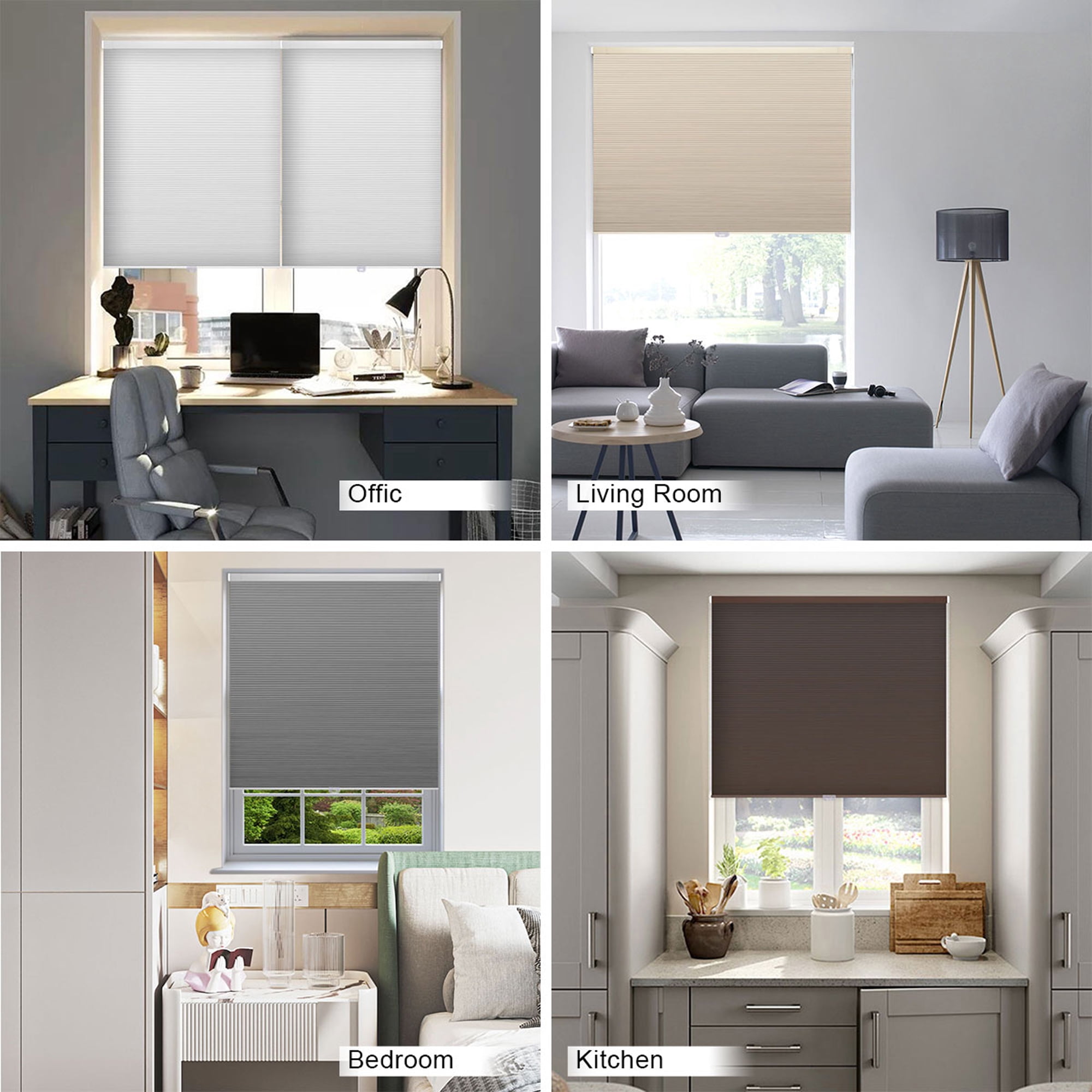 Cordless Cellular Shades No Drill No Tools Blinds Blackout Honeycomb Blinds for Windows Easy to Install Custom Cellular Blinds Privacy Window Blinds Shades, 40 1/2"W x 52"L, Blackout White