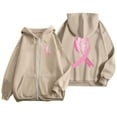 thumbnail image 2 of Fiaer Womens Hoodies Cancer Awareness Ribbon Feather Print Full Zip up Drawstring Hooded Sweatshirts Long Sleeve Loose Trendy Jackets with Pocket Khaki20 XXXL, 2 of 5