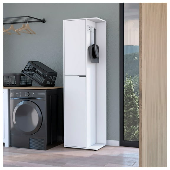 White 2-Door Cabinet Freestanding   3-4 Shelves   White   White   Primary Living Space   Shelves Included   Wood