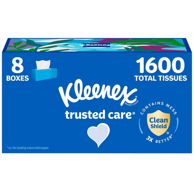 Pañuelos faciales Kleenex Trusted Care de 2 capas, 200 hojas x 8
