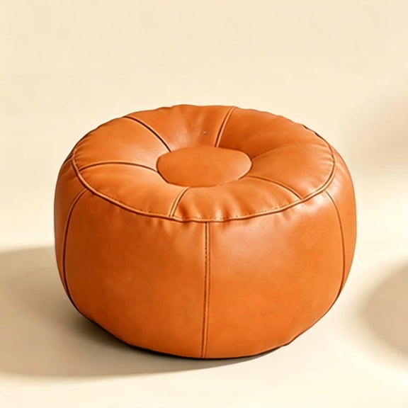 Pumpkin Storage Ottoman Cover, PU Leather Unstuffed Foot Stool for Living Room