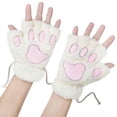 thumbnail image 4 of Women's Bear Plush Cat Paw Claw Glove White Soft Winter Fingerless Mitten Gloves White-HYJ, 4 of 4