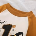 thumbnail image 5 of REDARER Halloween Pumpkin & Alphabet Print Romper - Long Sleeve Patchwork Pullover Jumpsuit, Soft Cotton Unisex Outfit with Contrast Sleeves,Size:9-12 Months, 5 of 7