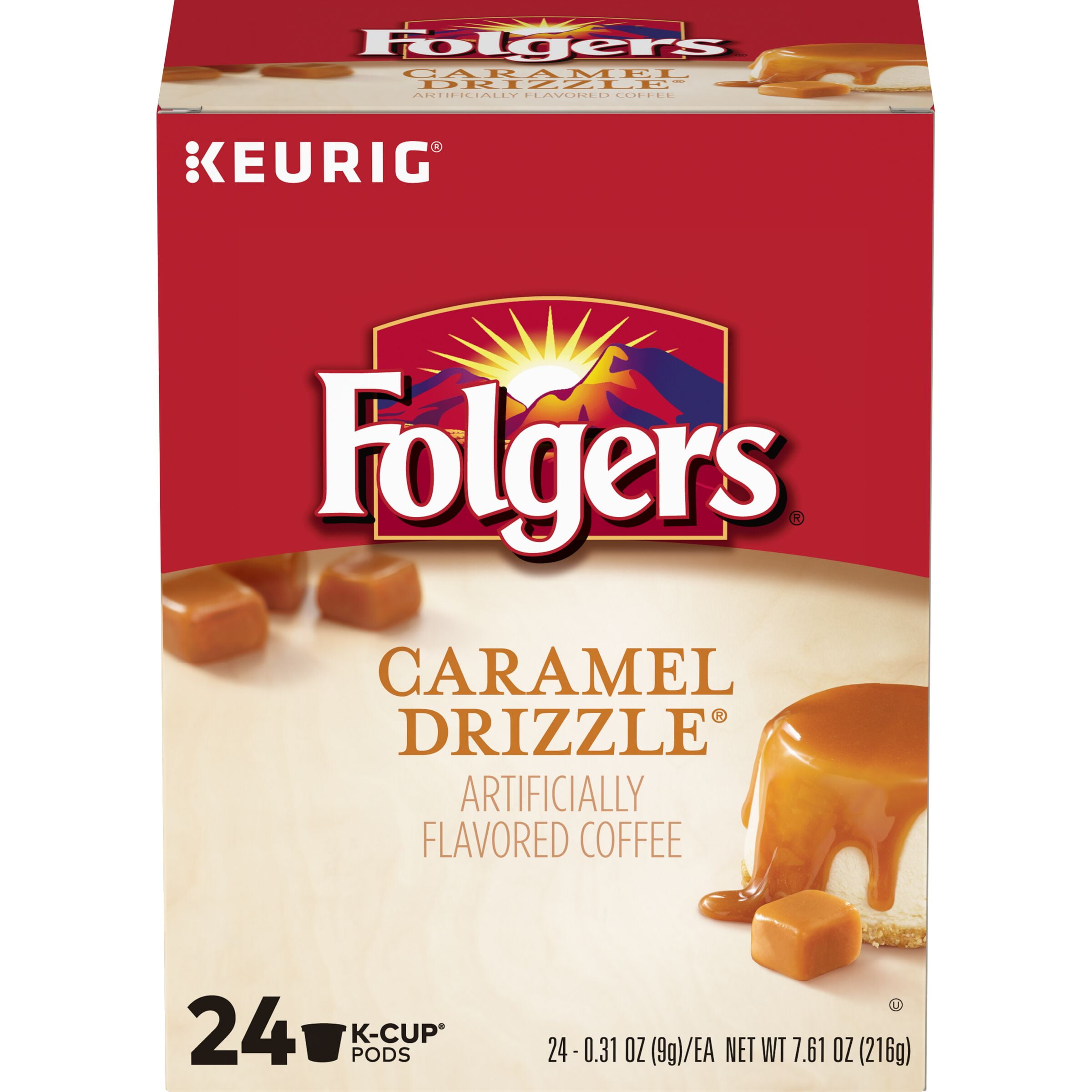 Folgers Caramel Drizzle Flavored Ground Coffee, K-Cup Pods, 24-Count