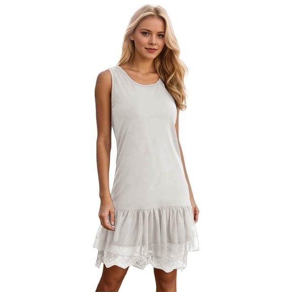 RMGVDSD Summer Dresses For Women Casual Ruffled Lace Trim Dress Sleeveless Sundress Beach Vacation Dress Comfortable Daily Wear Sundresses Fashion Sundresses