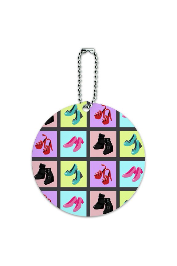 Cute Shoes Pattern Heels Boots Wedges Maryjanes Set Round Luggage ID Tag Card Suitcase Carry-On