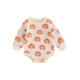 thumbnail image 1 of ZAXARRA Barboteuse Décontractée pour Bébés Filles Col Rond Beige Manches Longues Pull Chandail en Molleton Imprimé Citrouille Vêtements d'Halloween, 1 of 6