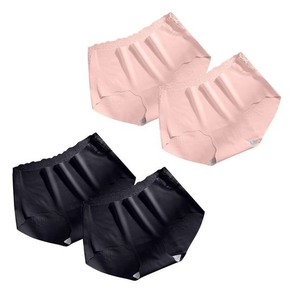 qelini 4 Pack Panties for Women Plus Size Elastic Waist Breathable Briefs Lightweight Seamless Comfortable Underwear