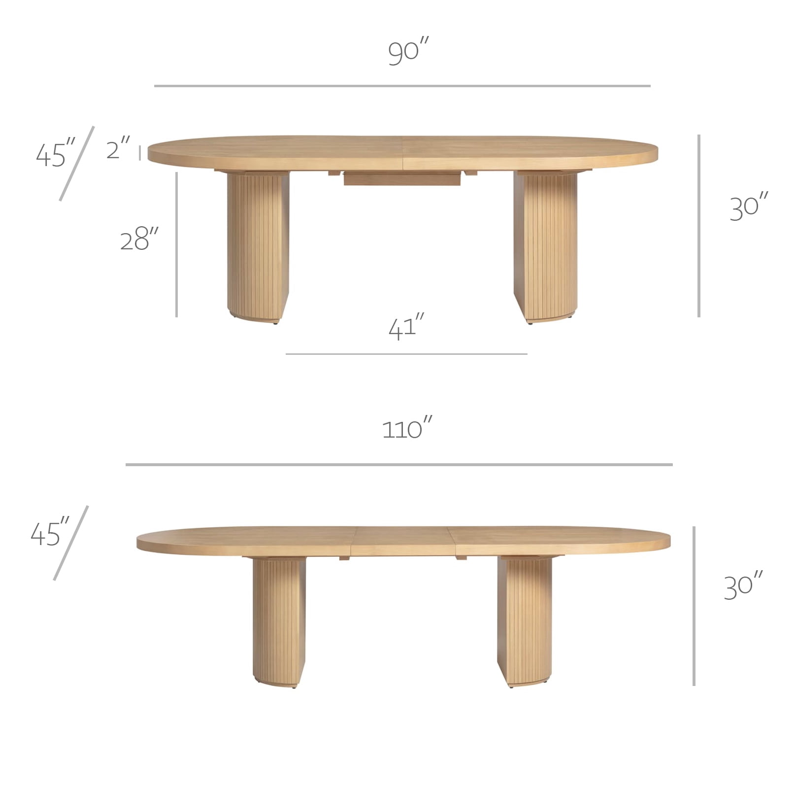 Extendable 90-110 Inch Oval Dining Table, Mid Century Modern Pedestal, Light Oak Finish