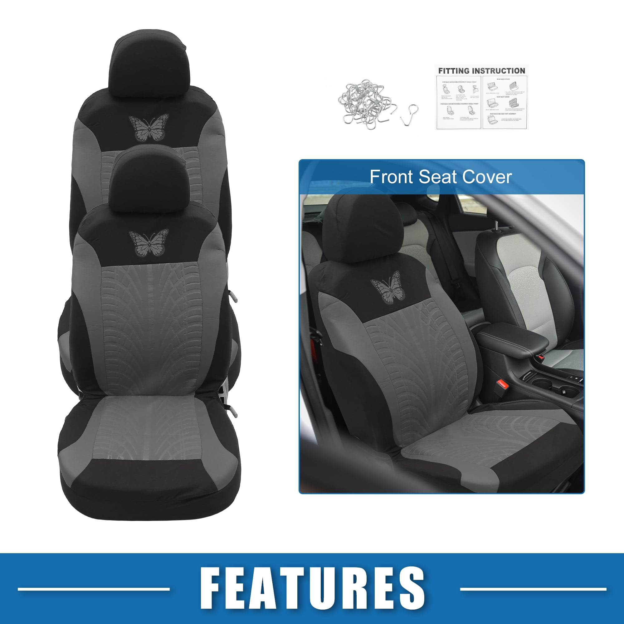 Unique Bargains 4Pcs Universal Washable Butterfly Car Seat Covers Kit Gray