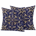 thumbnail image 2 of Pack of 2 Outdoor Pillow Covers 20x20 Inch Waterproof Abstract Blue Gold Throw Pillow Covers,Decorative Couch Pillow Shams Protectors Luxurious Traditional Flower Leaf Patio Cushion Pillowcases, 2 of 8